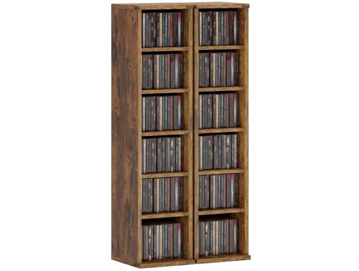 Lot 2 étagères colonnes armoire rangement 12 compartiments 21 x 22 5 x 88 5 cm capacité 204 CD marron - 22 5 x 21 x 88 5 cm - marr