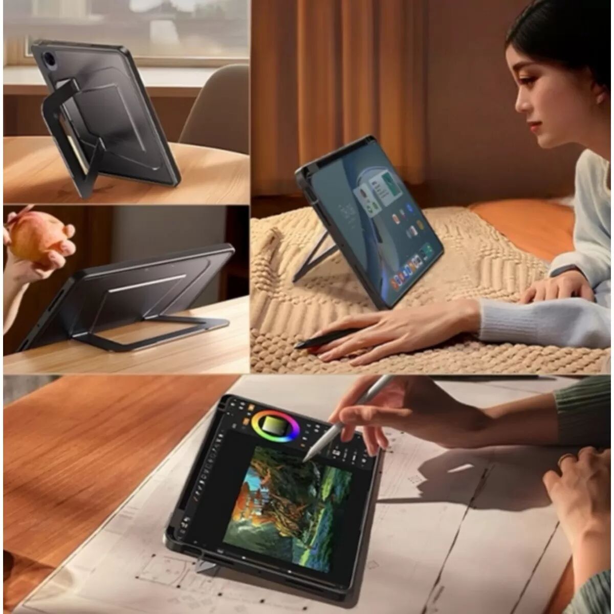 INF Étui de protection noir avec support compatible avec Huawei MatePad Pro 12.2 avec support invisible multi-angle réglable
