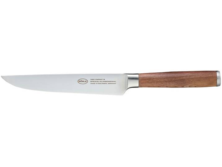 Fleischmesser RÖSLE Masterclass , silber (silberfarben, holzfarben), Klingenlänge 18cm, X50 CrMoV15 Klingenstahl, Kochmesser, Fleischmesser, Küchenmesser für Fleisch, Made in Solingen, Klingenspezialstahl