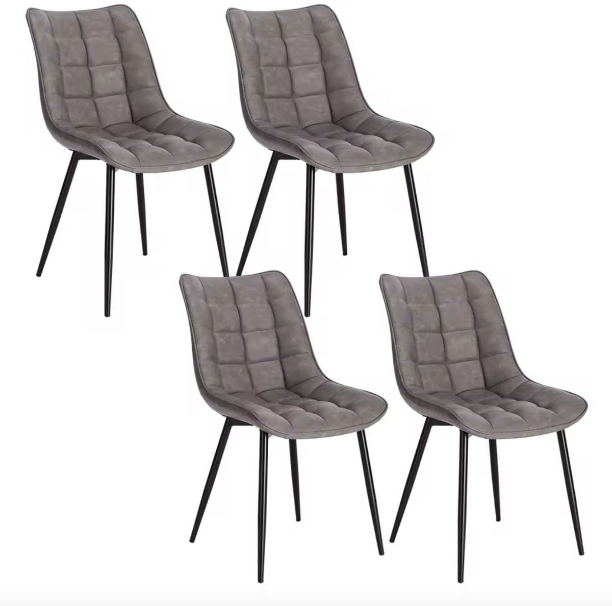 Varnox Set van 4 Eetkamerstoelen in Donkergrijs PU Leer met Zwarte Poten