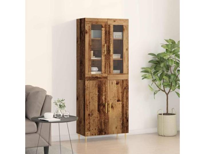 Elegantes Highboard für die Einrichtung aus Holzwerkstoff langlebig in Altholz mit viel Stauraum, stilvolles Highboard Altholz für das Wohnzimmer mit Metallfüßen, Betongrau