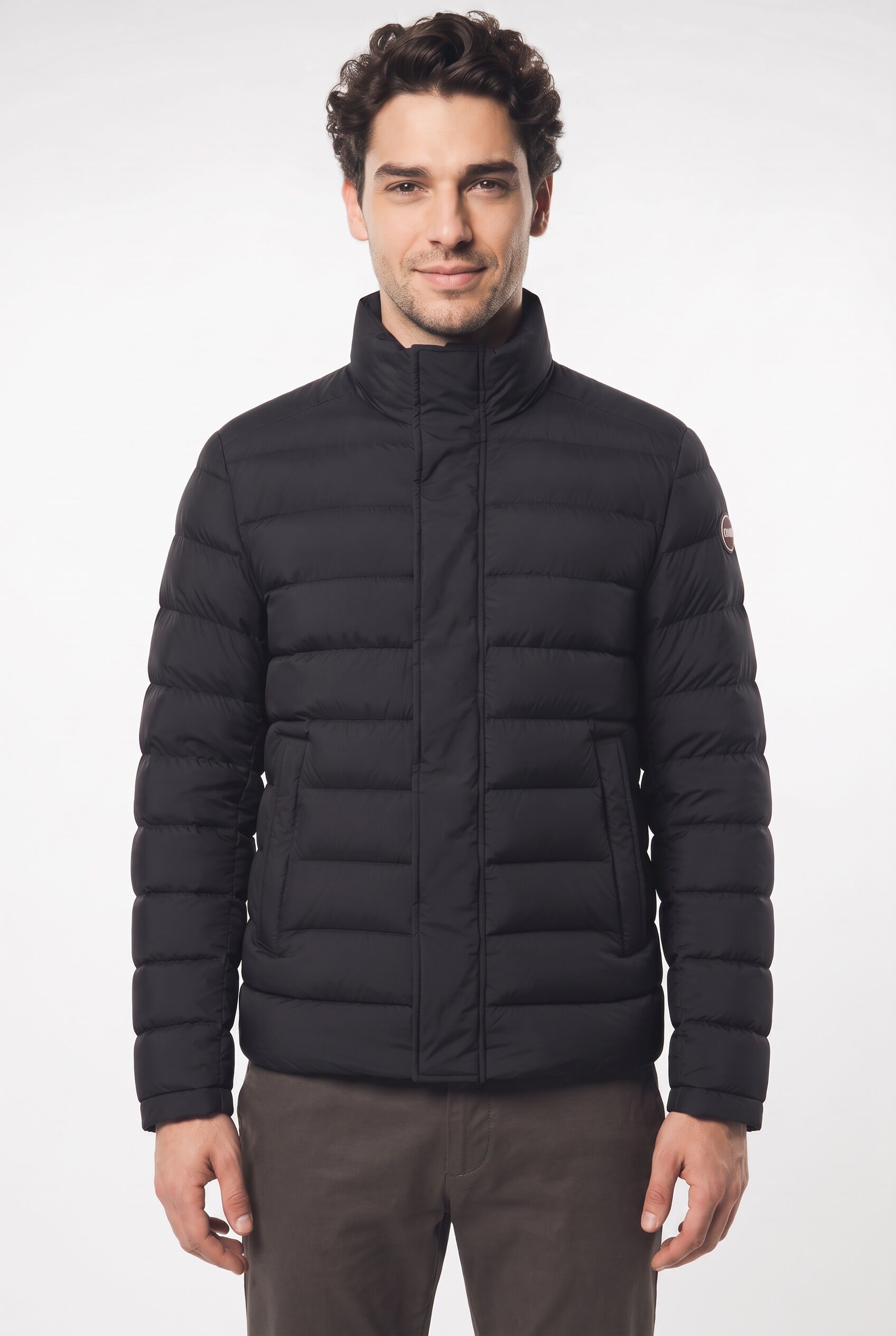 Daunenjacke COLMAR, Herren, Gr. 48, schwarz (schwarz, grau), Web, Obermaterial: 100% Polyamid. Futter: 100% Polyamid. Wattierung: 90% Entendaune, 10% Entenfeder, unifarben, regular fit normal, hoch geschlossener Ausschnitt, Jacken Daunenjacke, mit verdeck