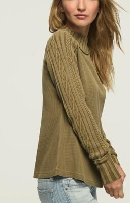 Lucky Brand Sweater Mix Turtleneck Top - Women's Clothing Tops Sweaters Turtlenecks in Covert Green, Size M