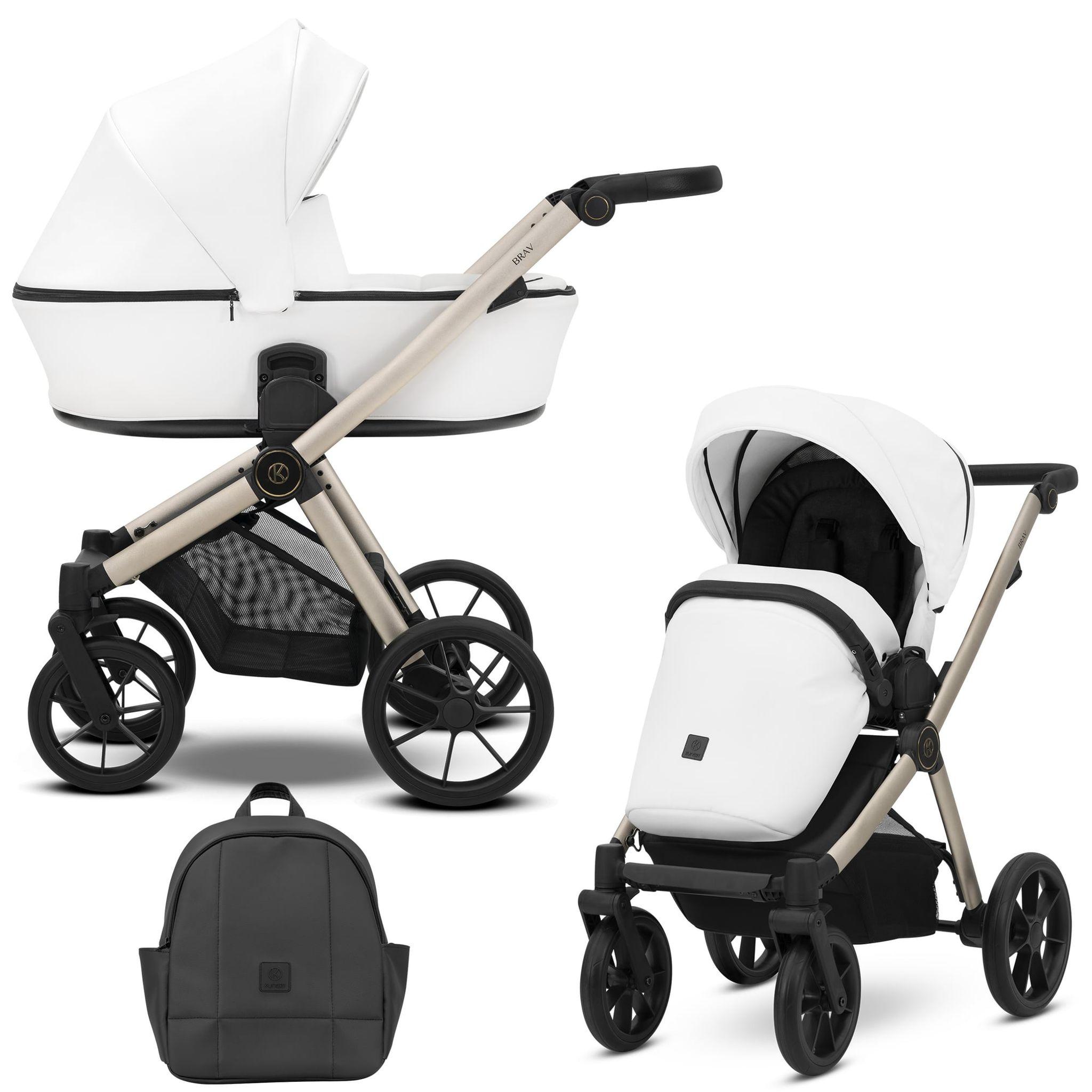 Kinderwagen Kunert Brav 2in1 - Champagnerfarbene Rahmen - Farbe: Weiß Eco