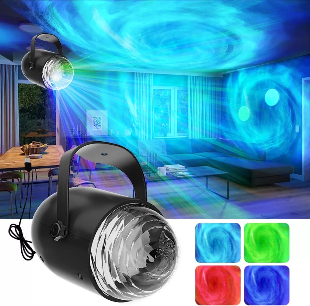 INF Projecteur Boule Magique Motif Tourbillon - Effet Aurore & Scène, Rechargeable USB, Auto-Rotation Veilleuse Noire pour