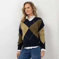 STRANDFEIN Pullover V-Ausschnitt gemustert leger weit
