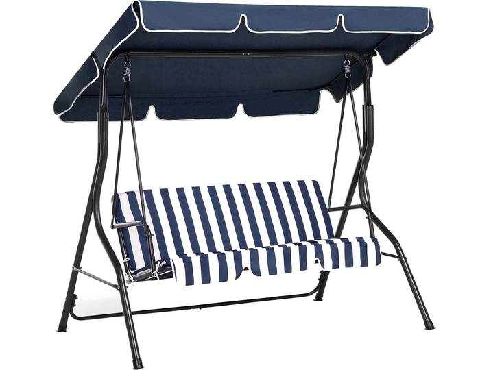 BELIANI Hollywoodschaukel blau/weiß Stahl Sonnendach verstellbar Outdoor Terrasse