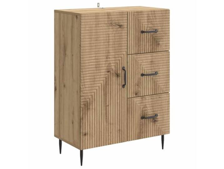 GFMGUEMV Sideboard Artisan-Eiche Holzwerkstoff mit Schubladen und Türen Vintage-Design, Holzregale, Schwenktüren, Metallbeine, pflegeleichte Oberfläche, Wohnzimmer oder Esszimmer