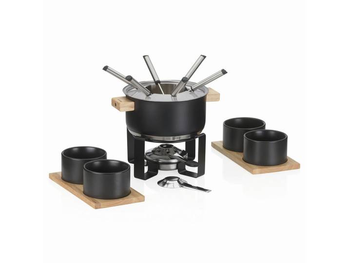 Kela Fondueset Gunten, Schwarz, Metall, 16-teilig, 19 cm, Küchengeräte, Tischgrills & Fondues, Fondue-Sets
