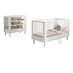 BABYBETT SET 70x140 Keeley Buche Weiß Holz Regal Komfort Stabil