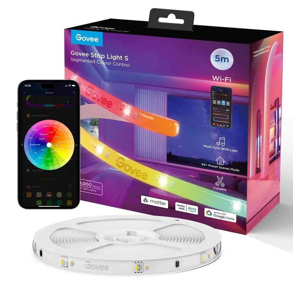 Govee H612ACD1 RGBIC LED Strip Light, Multicolor, Wi-Fi en Bluetooth, 5,0m