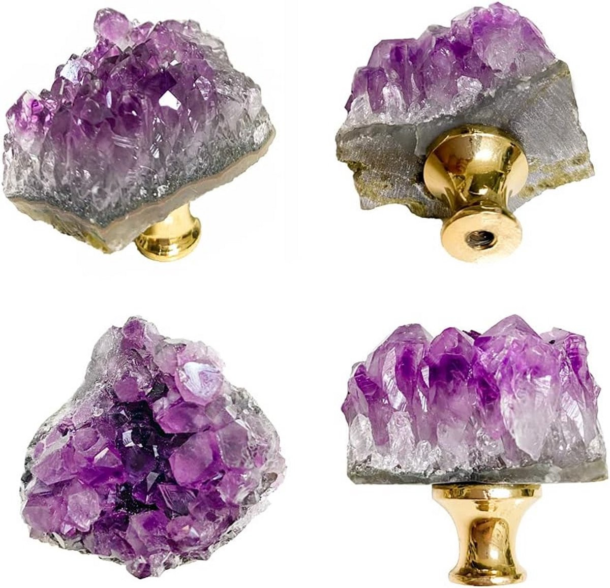 Set van 4 natuurlijke amethist kastknoppen, paarse kristal edelsteen lade trekkers voor meubels