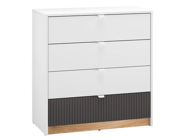 Kommode Torino mit vier geriffelten Schubladen, 82 cm, Eiche