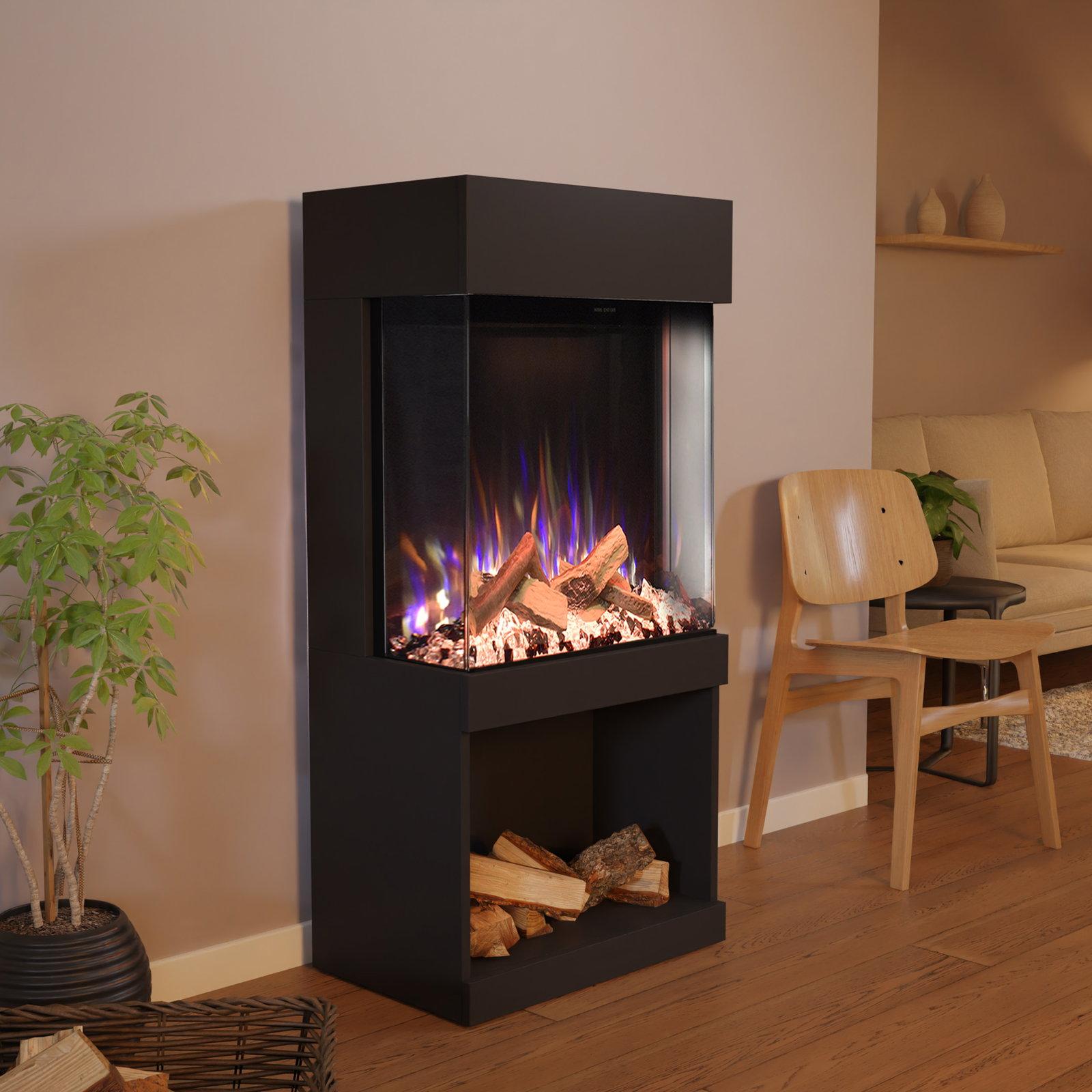 Glow Fire Elektrokamin 'PR12' in Schwarz| LED Standkamin in schwarz mit Heizung (1500 W) | HxBxT: 130x61,5x40cm
