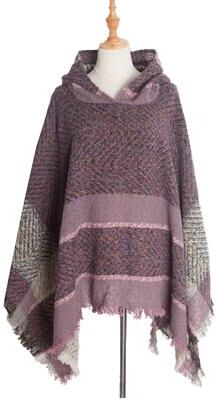 Sparkle Elegant Autumn Winter Fishbone Pattern Womens Hooded Cape Pullover Poncho Black Cloak, Cozy Fashion Poncho For Ladies 7
