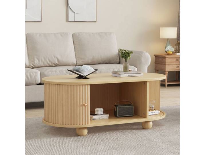 Table basse - Ovale - MDF givré - Facile à nettoyer - 100x50x40 cm