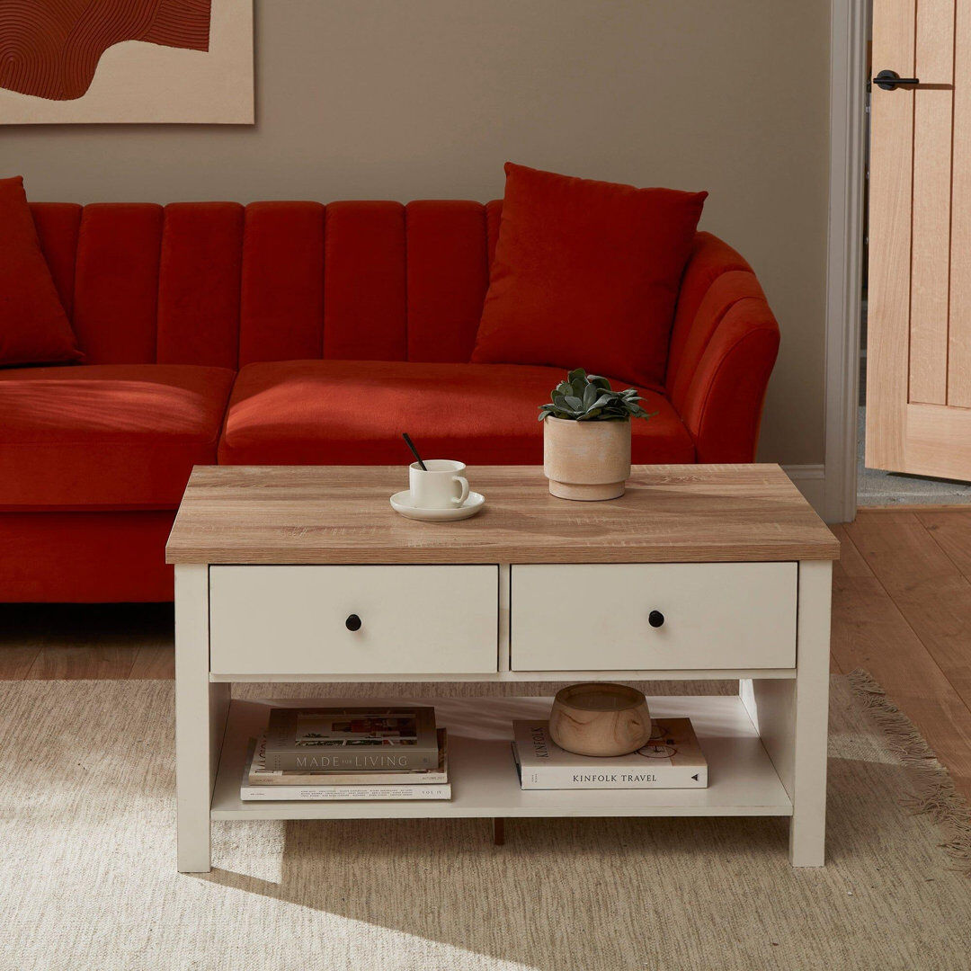 17 Stories Maryhannah Four Leg Coffee Table with Storage White