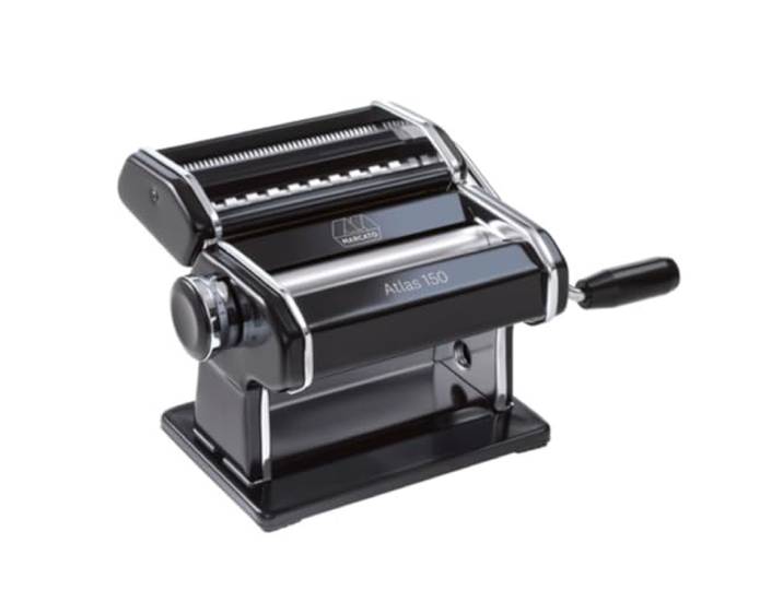 Marcato Nudelmaschine Atlas 150, Schwarz, Eloxiertes Aluminium, für Lasagne, Fettuccine, Tagliolini, Kompatibel mit 11 Extraformaten.