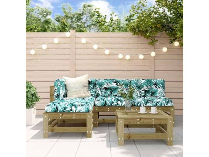 Design à lattes en bois imprégné pour jardin terrasse Brun 5 pièces Salon de jardin 5 pcs bois de pin imprégné ensemble modulable causeuse avec repose-pieds pour patio terrasse extérieur