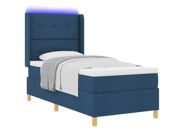 KTHLBRH Einzelbett Blau mit Kopfteil 100 x 200 cm Goldene Beine, Holzrahmen, Taschenfederkernmatratze, 140 kg