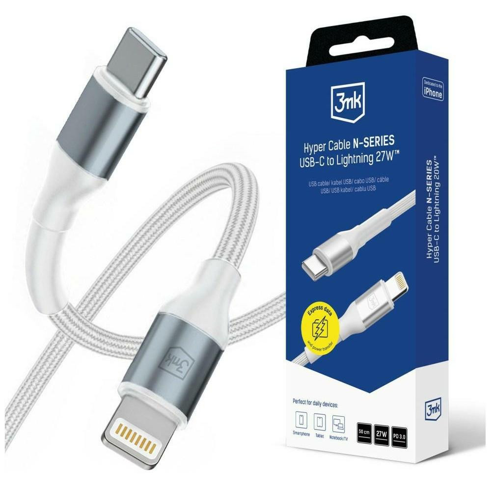 3Mk Hyper Cable N-Serie USB-C naar Lightning, 50 cm, PD 3.0, 27W, wit