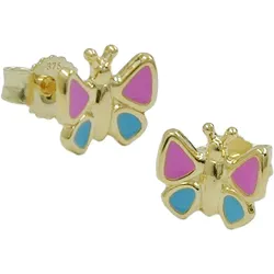 Gallay Ohrstecker Ohrring 7mm Schmetterling pink-hellblau 9Kt GOLD
