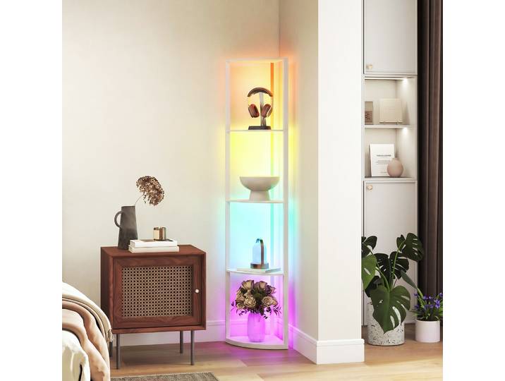 HOMCOM Lampe Sur Pied LED Dimmable avec Étagères RGB Télécommande