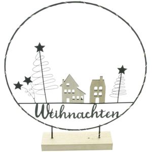 Frank-Flechtwaren Weihnachtsdeko 770694, LED-Ringdeko, Aufsteller aus Holz und Metall mit LEDs, 30 x 34 cm