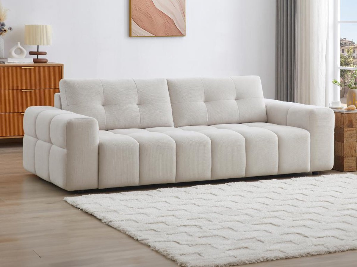 Vente-unique Zitbank 3 plaatsen SOPELANA beige textuurstof Breedte: 220 cm