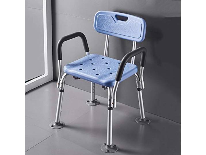 IXMLDAXD Der Stuhl, Heavy Duty Shower Chair with Arms and Back Support - Adjustable Height Seat for Seniors and Disabled Non-Slip, 330 lbs Load Capacity(Blue Big Feet)