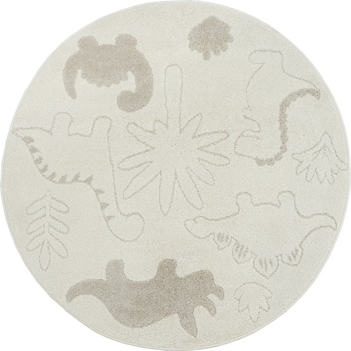 TapisTrend Kinderkleed Crème, Rond, 120 cm, met Dinosaurussen en Palmbomen