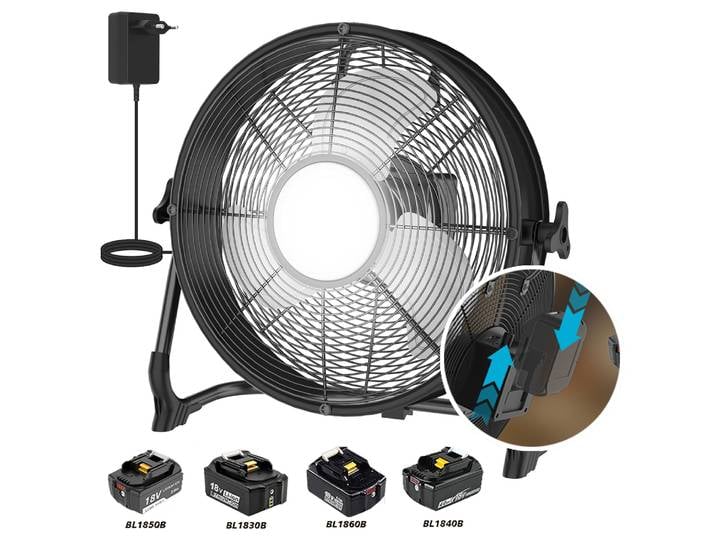 Ventilateur à batterie de 12/16 pouces compatible avec Makita 18V, ventilateur portable pour camping, atelier, maison, industrie métallique, vitesse variable