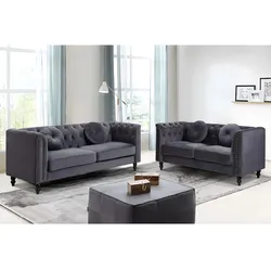 Couchgarnitur 3+2 - Samt - Anthrazit - TURNER