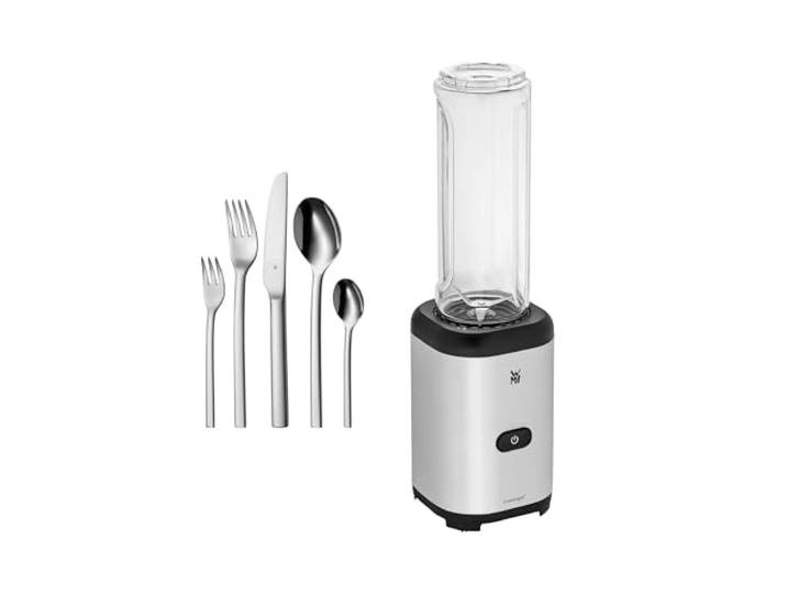 WMF Set 2-teilig Tavira Besteck Set 12 Personen, 60-teilig, Monobloc-Messer, Cromargan Edelstahl poliert und Kult X Mix & Go Mini Smoothie Maker, 300 Watt, Tritan-Kunststoff Flasche