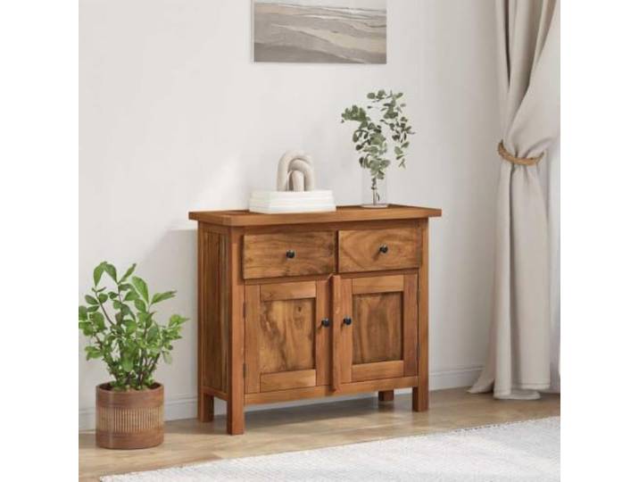 Sideboard aus Massivem Mahagoniholz mit 2 Schubladen und 2 Türen, 75x30x65 Massives Mahagoni, 2 Schubladen, 2 Türen, Stauraum, Altholz-Charakter