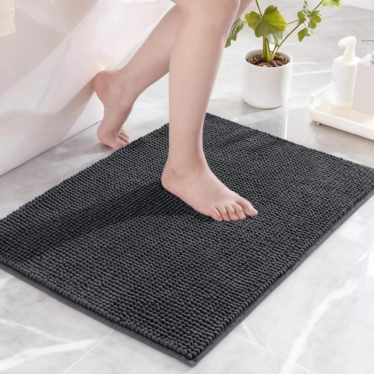 Extra zachte chenille badkamermat in grijs - 50 x 80 cm