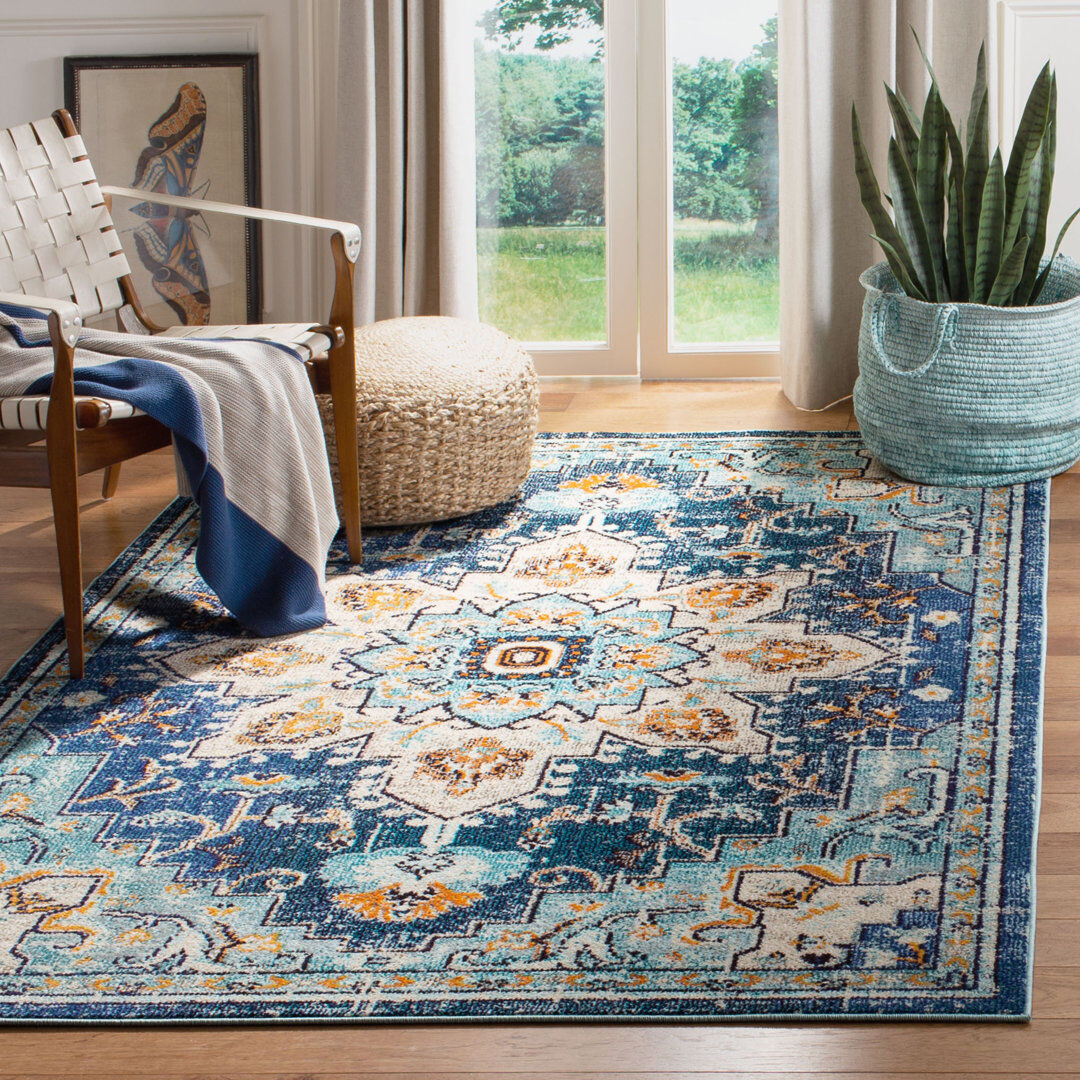 World Menagerie Orrington Oriental Area Rug Navy Rectangle 160 x 229 cm