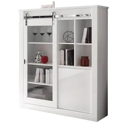 VITRINE weiß Hochglanz 133 x 153 cm, Vitrinenschrank inklusive LED-Beleuchtung, Soft-Close