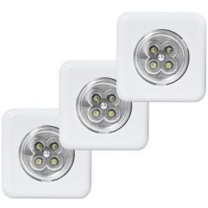 Müller-Licht LED-Unterbauleuchte Triplex, tageslichtweiß, mit Batterie, Maße: 6,8 x 6,8 cm, 3 Stück