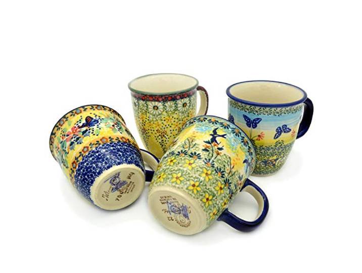 Bunzlauer Becher-Set aus 4 Bechern Mars 260 ml (Dekore Papillon, Schwalbe, Goldregen, Carmen)