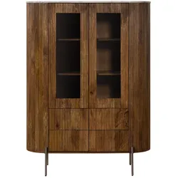 Highboard Mango 120x45x160 braun lackiert / Marmor weiß BARCELONA #240