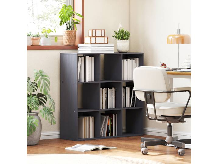 HOMCOM Bibliothèque 3 Niveaux 9 Compartiments Gris 91x29,5x91cm