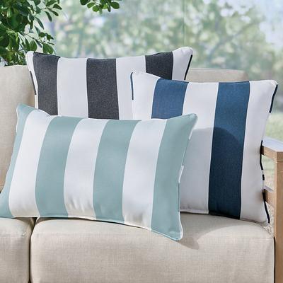 "Awning Stripe Piped Outdoor Pillow - 20"" X 12"" Lumbar, 20"" X 12"" Lumbar/Awning Stripe Black - Grandin Road"
