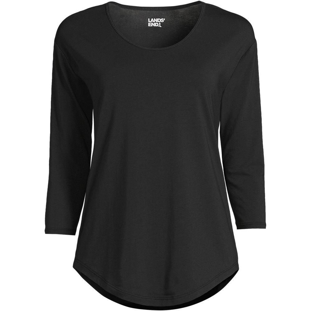 Fließendes Shirt mit Ballettausschnitt für Damen, Damen, size: regular, Schwarz, Baumwoll-Mischung/Baumwolle Modal, by Lands' End
