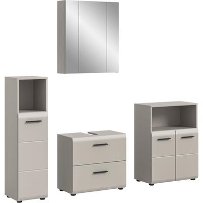 Badmöbel-Set WELLTIME "FLORENZ, 4-teilige Badkombination, hochwertige MDF-Front", beige (kaschmir), B:180cm H:185cm T:30cm, Holzwerkstoff, MDF, Kastenmöbel-Sets, Badmöbel-Set, Bad-Kombination, Bad-Möbel, Badezimmer, Kombination, Kombi