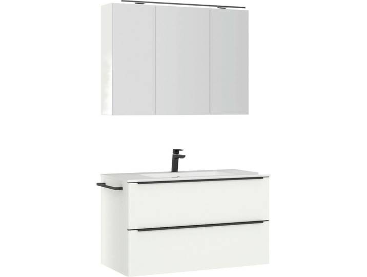 Nobilia Badezimmer, Weiss, Holzwerkstoff, 3-teilig, 2 Schublade(n),2 Schublade(n) Schubladen, G, 101 cm, Goldenes M, Made in Germany, Griffeauswahl, hängend, Zusatzausstattung erhältlich, Typenvielfalt, Badezimmer, Badmöbelsets & -serien, Badmöbelset