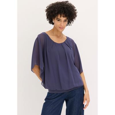 Chiffonbluse BONPRIX "Chiffonbluse mit Untertop", Damen, Gr. 52, blau (indigo), Web, Obermaterial: 100% Polyester. Futter: 100% Viskose, oversize, Blusen Chiffonbluse, Oversize-Passform, für festliche Anlässe, mit elastischem Bund