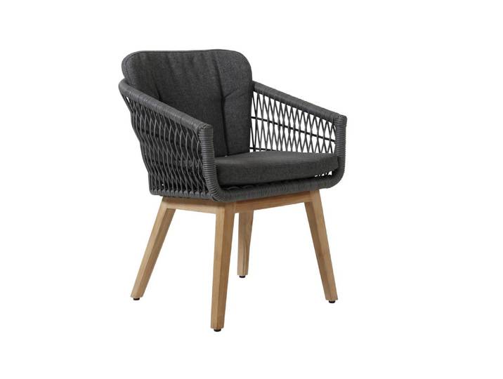 2er Set Brafab Kenton Gartensessel inkl. Sitzkissen Geflecht/Teak Grau