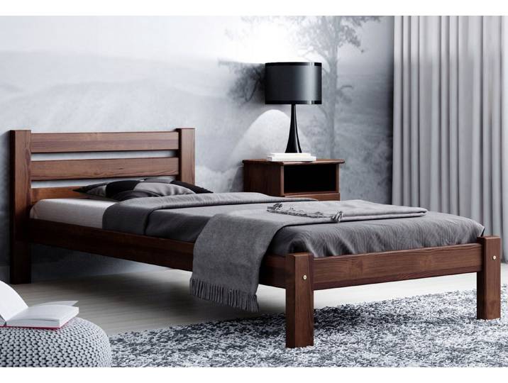 Home Collective Holzbett Einzelbett Massivholz Bett mit Massive Bettbeine & Lattenrost, 210x102x72 cm, Walnuss