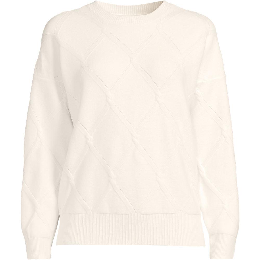 CashTouch Pullover mit Rautenmuster in Plus-Größe, Damen, size: plus, Elfenbein, Baumwoll-Mischung/Polyester-Mischung/Nylon-Mischung, by Lands' End